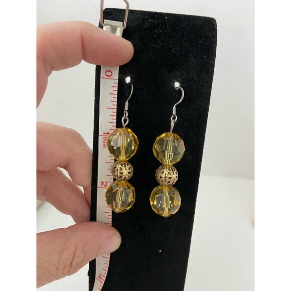 yellow bead earrings - Picture 3 of 4